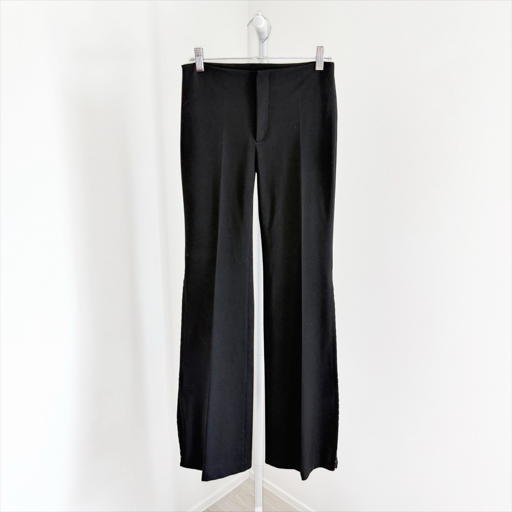 VTG Vertigo Paris Pants Womens 4 Black Low Rise Flare Trouser Eyelet Close 90s